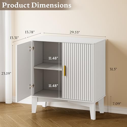 Image of BORNOON Storage Cabinet with Doors and Adjustable Shelf, Modern Fluted Sideboard Buffet Cabinet, Freestanding Coffee Bar for Kitchen, Pantry, Entryway, Living Room (White)