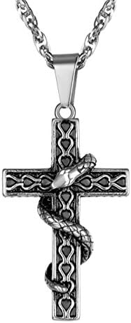 PROSTEEL Snake Cross Necklace,Serpent 