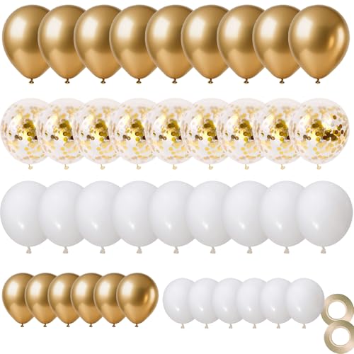 70 Pièces Ballon Dorés Confettis Or Métallique Blanc Ballon de Baudruche pour Décorations de...