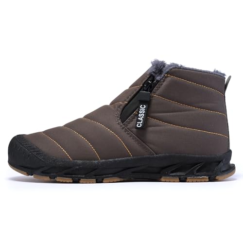 Image of Jakcuz Men Snow Boots Water Resistant Non-slip Winter Shoes with Fuzz Lined Warm High Top Boots for Men