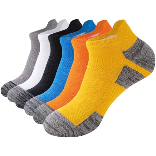 Ankle Socks Men Women, Cushioned Running Socks, Breathable Sports Low Cut Sock for Athletic, Causal, 6 Pairs