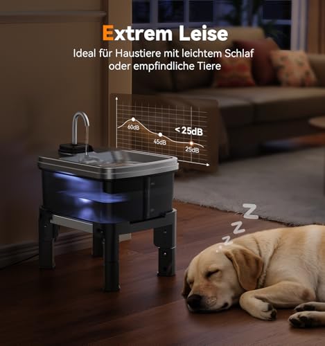 FEELNEEDY 9L Trinkbrunnen für Hunde mit 3-Stufig Verstellbarem Ständer, Hundebrunnen mit 3 Filters, Vierstufiger Filterung, Edelstahlwanne für Große Haustiere