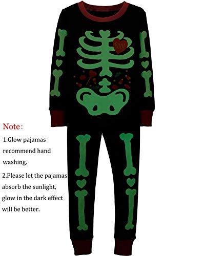 Toddler Boys Halloween Pajamas Glow in The Dark Skeleton Pjs Cotton Sleepwear 2 Piece Pant Sets Kids Halloween Clothes 2-12T2