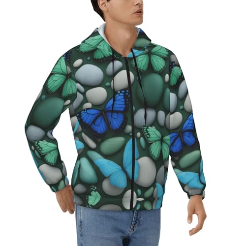 Sweat à capuche fermeture éclair bleu papillon imprimé veste décontractée homme