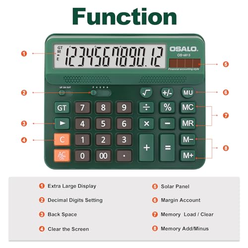 Calculadora de escritorio grande solar con pantalla LCD de 12 dígitos OS-6815 4