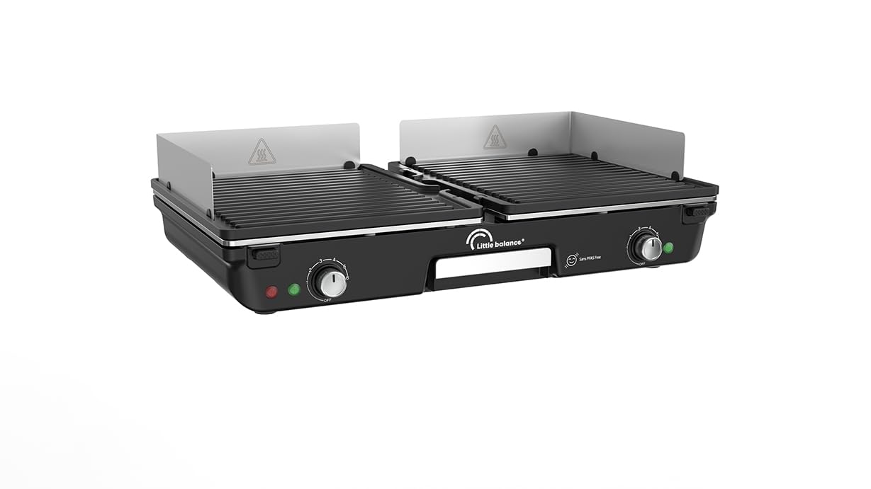 LITTLE BALANCE 3066 Dual 2000 Nopifas, Plancha Barbecue électrique, Sans PFAS, 2 zones de cuissons indépendantes, 2000 W, Noir