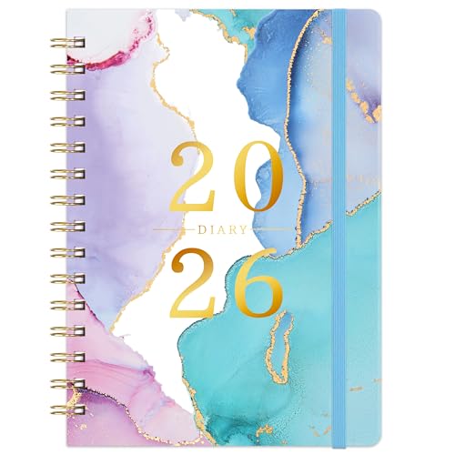 Agenda 2026 – Agenda 2026 A5, vista semanal, enero 2026 – diciembre 2026, rosa y azul, encuadernación de doble alambre, tapa dura, cierre elástico, 21,5 x 15,5 x 1,5 cm