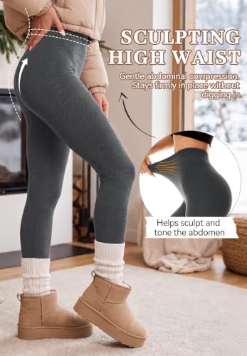Image of Zando Fleece Lined Leggings Women High Waisted Winter Warm Thermal Tights | Windproof Warmth, high waist tummy control, lifts hips, no digging in, non-see-through, smooth seams, soft comfort.