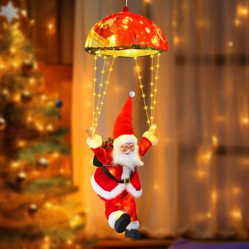 Weihnachtsmann Fallschirm Lichterkette, 63CM 70 LED Weihnachten...