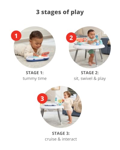 Skip Hop 2-in-1 Baby Activity Center with 20+ Developmental Activities Light-up Musical Piano for Tummy Time Play 4 Clip-on & Moveable Toys and 360-degree Rotating Seat Seascape Age 4m+ - image 3