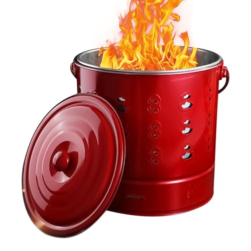 Barril de fuego – Cubo de basura de papel de acero inoxidable con tapa | Quemador resistente al calor de 10.24 x 10.24 x 11.02 pulgadas | Para chimeneas de patio, hogueras, patio, jardín, granja