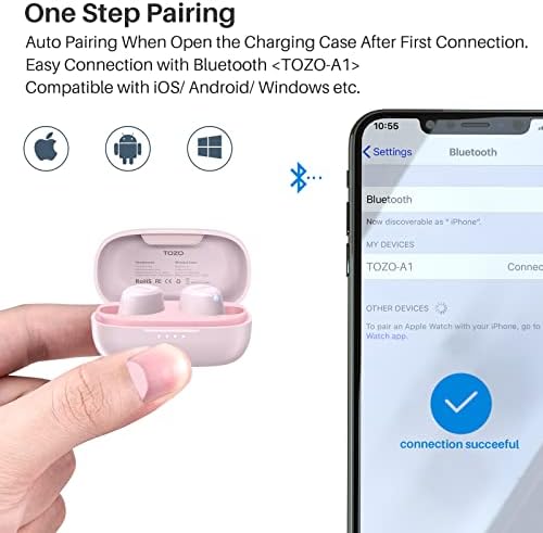 TOZO A1 Mini Wireless EarbudsBluetooth 5.3 Earphones in Ear Light-Weight Headphones Built-in Microphone, Immersive Premium Sound Long Distance Connection Headset with Charging Case Pink