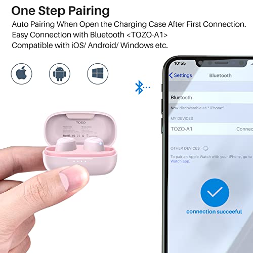 Tozo A1 Mini Wireless Earbuds Bluetooth 5.3 In Ear Light-Weight Headphones Built-In Microphone, Ipx5 Waterproof, Immersive Premium Sound Long Distance Connection Headset With Charging Case, Pink #TOP3