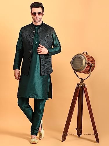 Image of Uri and MacKenzie Men's Silk Blend Kurta Pajama with Designer Ethnic Nehru Jacket /Modi Jacket