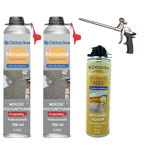 Mousse expansive polyuréthane projetable 700ml pistolet nettoyant DSTOCK60 multi-surfaces - 2