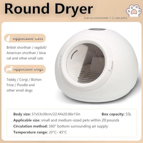 Automatic Pet Drying Box, 55L Kittens Dryer Box, with Automatic Power Off When Overheating/360° Circulation Air Grooming Dryer - Image 3