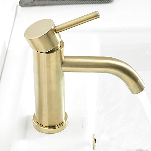Robinet de salle de bain anti-calcaire en laiton massif or brossé