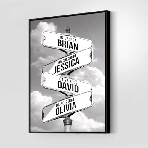 Personalized Family Names Vintage Street Sign Canvas, Custom Crossroads Street Sign Multi-names Canvas Wall Art, Wedding Anniversary for Parents, Mother's Day, Birthday Christmas Gift for Mom Dad #3