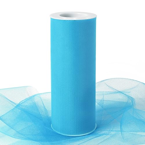 Image of Turquoise Blue Tulle Fabric Ribbon 6 Inch by 25 Yards Rolls Fabric Spool Tulle for Gift Wrapping Wedding Decorations Craft Supplies DIY Tutu Skirt Baby Shower Birthday Party