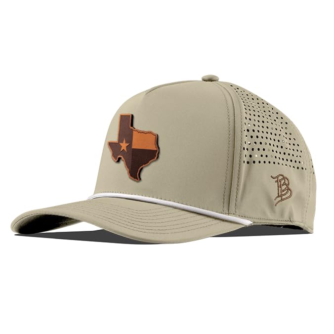 Branded Bills Texas 28 Tan Leather Desert/White Curved 5 Panel Rope Hat for Men | Golf
