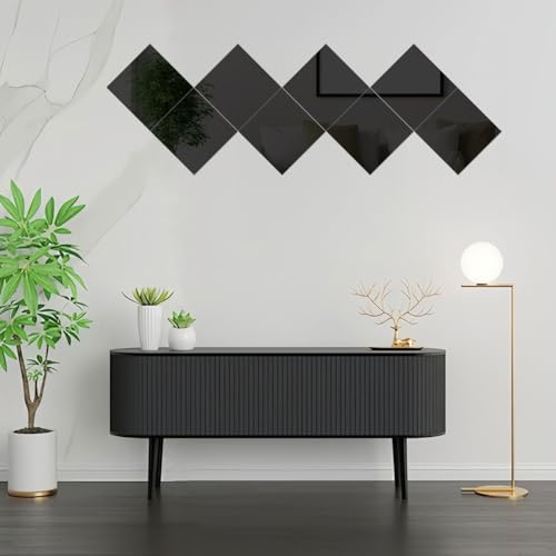 Image of 5 Pcs 8 x8 Inch Black Acrylic Mirror Sheet, 1 /8 Inch Thick Opaque Glossy Mirror, Plexiglass Mirror Sheets with Protective Film, Rigid Mirror Acrylic Sheets for Sawing, DIY, Laser Cutting and Engraving