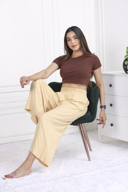 Image of Mlada Rayon Palazzo Pants for Women | Palazzo Pant for Women | Palazzo for Office Wear | Mid Rise Palazzo Pants | Regular Fit Palazzo Pants for Women | Relaxed Palazzo Pants | Solid Palazzo Pants