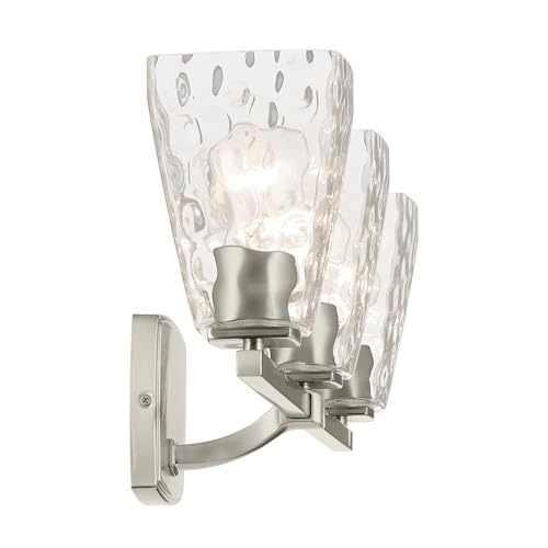 Image of Kichler Marant 21.25 inch 3-Light Bathroom Vanity Light Fixture with Clear Water Glass in Brushed Nickel for Over Mirror, Modern Steel Frame (21.25 inch W x 9.5 inch H), 55216NIWTR