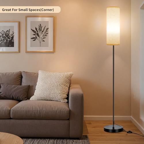 Image of FRIDEKO HOME Floor Lamp with Beige Shade, Simple Design with Foot Pedal Switch, Small Tall Lamps for Living Room Bedroom Office, Corner Floor Stand Light with Black Pole Lamp (No Bulb /No Remote)