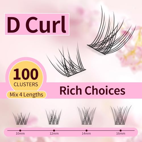 Cluster Lashes Wispy Individual Lash Extensions D Curl Natural Lash Clusters 10-16MM 100 Pcs DIY Eyelash Extension Reusable Eyelash Clusters at Home by MLEN DIARY