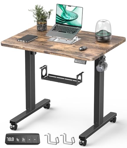 Xyndyx Höhenverstellbarer Schreibtisch 80 x 60 cm, Schreibtisch Höhenverstellbar Elektrisch für Home & Office, 2-teilige Tischplatte, Braun