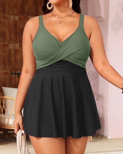 Image of Aqua Eve Plus Size Swim Dress - Two Piece Tankini Swimsuit Tummy Control Bathing Suit with Shorts 2025