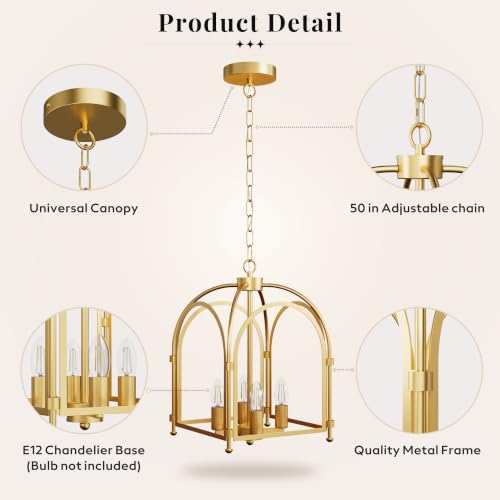 Image of Phaosio 4-Light Gold Chandelier, Farmhouse Lantern Chandelier