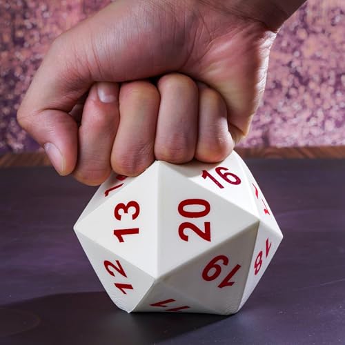 Image of Large D20 Foam DND Dice, Jumbo 80mm Spindown D&D RPG 20 Sided Dice with Drawstring Bag for Role Playing Games (White )