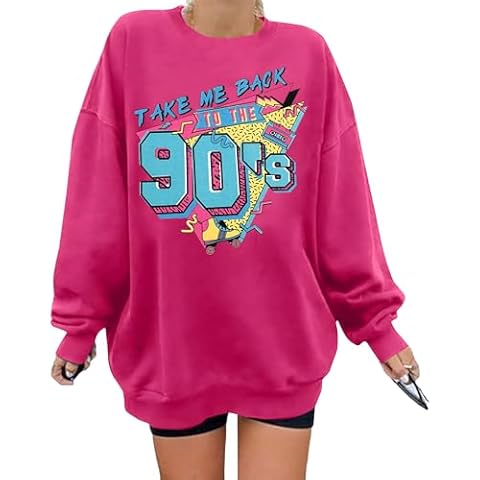 BANGELY Women's Take Me Back to The 90's Oversized Sweatshirt 90s Outfit Shirt Vintage Pullover Tops for Birthday Party Gift Pink Cover