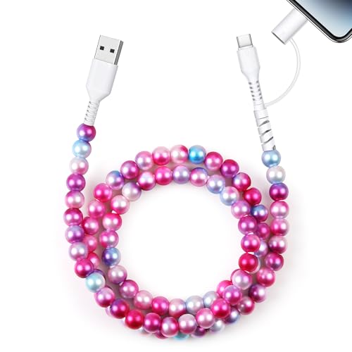 Image of Aolcev USB C Cable for iPhone Charging Cord 3.3FT 2 in 1 Multi Cute Beaded Phone Charger MFi Certified USB A to USB C Fast Charging Cable Type C Charger Cord for iPhone 17 16 15 14 Pro Max Fade Blue