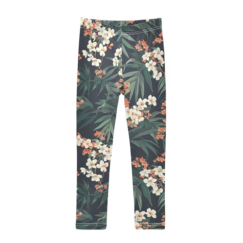 Kids High Waist White Flowers Floral Tropical Leggings for Toddler Girls 4T 202b5315