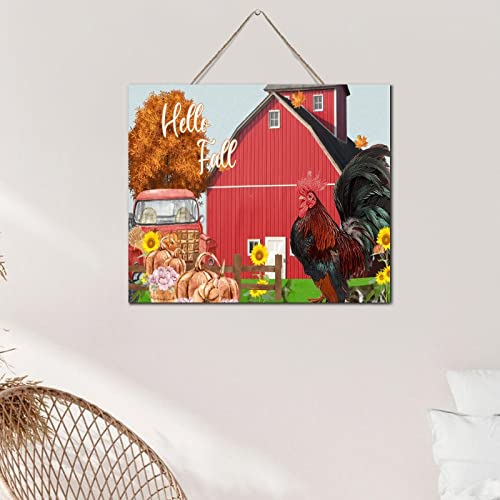 Décoration murale Hello Fall en bois vintage finition rétro citrouille