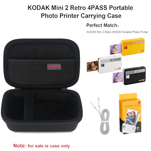 Image of Elonbo Carrying Case for KODAK Mini 2 Retro 2x3 inch P210R 4PASS Portable Photo Printer, Kodak Mini Instant Digital Camera Hard Travel Bag Storage Holder, Pocket Fits Film Cartridge, Black