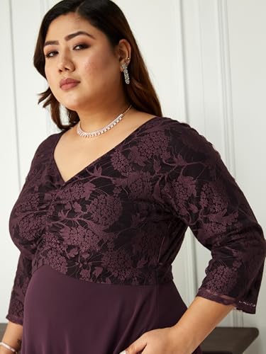 Image of Miss Chase A+ Women's Floral Printed Relaxed Fit V -Neck 3 /4Th Sleeve Georgette Maxi Dress