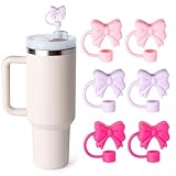 6PCS Bow Straw Toppers, Cute Straws Covers for Stanley 30&40 Oz Tumbler with Handle, 10mm Dust-Proof Drinking Straw Dispensers Straw Topper Cap for Girls Kids (Pink Bow)