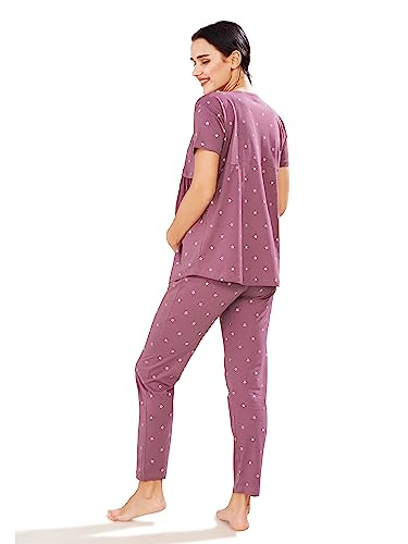 Image of Pastel Clip Women Cotton Star Printed Relaxed Maternity Night Suits for Women Feeding 7002-7003
