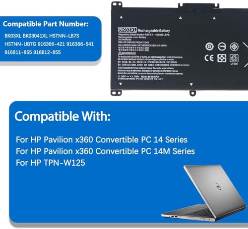 Image of Wefly BK03XL Laptop Battery Compatible for HP Pavilion X360 14-BA000 14-BA013NL 14-BA015NG 14-BA016NM 14-BA019NF 14-BA033TX 14-BA021UR 14-BA024NW 14-BA002NI 14-BA028TX 14-BA003NU Laptop Battery