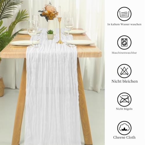 4er-Pack weißer Käsetuch-Tischläufer, halbtransparenter Tischläufer, Gaze-Tischdecke, 10 Fuß, rustikale Dekorationen für Küche, Hochzeit… – Ansicht 4