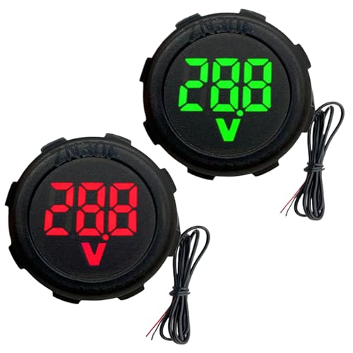 Spannungsanzeige, 2 Stücke Voltmeter 12v Auto, Dc4-100v Dc Digital Voltmeter, Batterieanzeige 12v mit Led Anzeige, Wasserdichtes 2-Draht-Runddisplay für Autos Fahrzeuge Motorräder Boote (Rot/Grün)