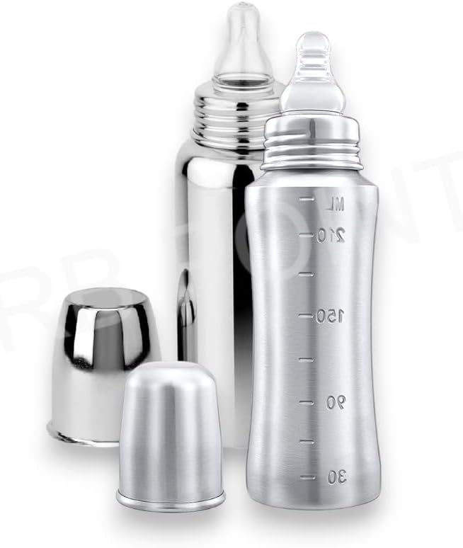 Pack of 2 Stainless Steel Baby Feeding Bottle, Milk Feeding, Water Feeding 240 ml Easy to Hold Bottle for Kids Babies Light Weight Anti-Corrosion