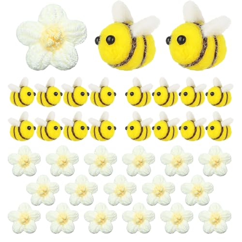 W Rxkiocs 36 Piezas Abejas Mano Decoración Fieltro Colgantes de Fieltro para Manualidades Colgante de Fieltro DIY Fieltro de Lana Decoración Abeja Flores de Felpa Blanca para DIY Craft Decoración