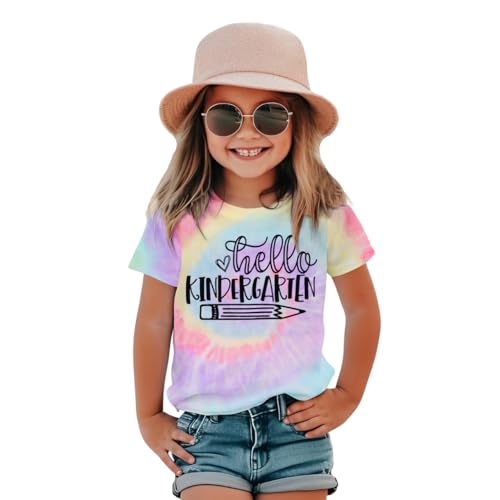 Image of KEKEMI Kid Girls First Day of School Shirt Hello Kindergarten First /Second /Third Grade Tshirt Back to School Tees Tops 4-10Y