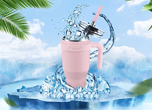 Zenbo 40 Oz Tumbler With Handle, Screw On Lid And Straw|Stainless Steel Insulated Tumbler, Keeps Drinks Cold Up To 34 Hours, Fit In Car Cup Holder, Dishwasher Safe And Bpa Free #TOP2