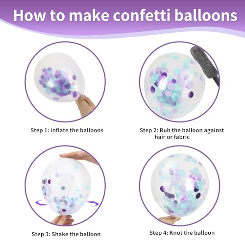 Image of RUBFAC Purple Party Balloons, Purple and Teal Balloons, 65pcs Metallic Purple Green Blue Confetti Latex Balloons for Magic Birthday Party Decorations