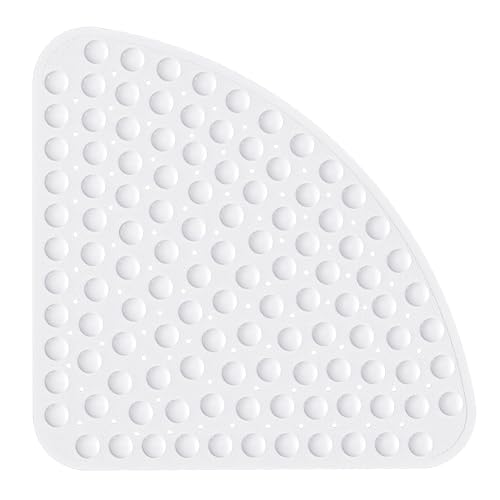 XIYUNTE Corner Shower Mat Non Slip Anti Mould - 54x54cm Quadrant Shape Shower Mats for Inside Shower, White Rubber Bath Mat for Corner Shower, Sector Anti Slip Bath Mats for Bathroom, Machine Washable